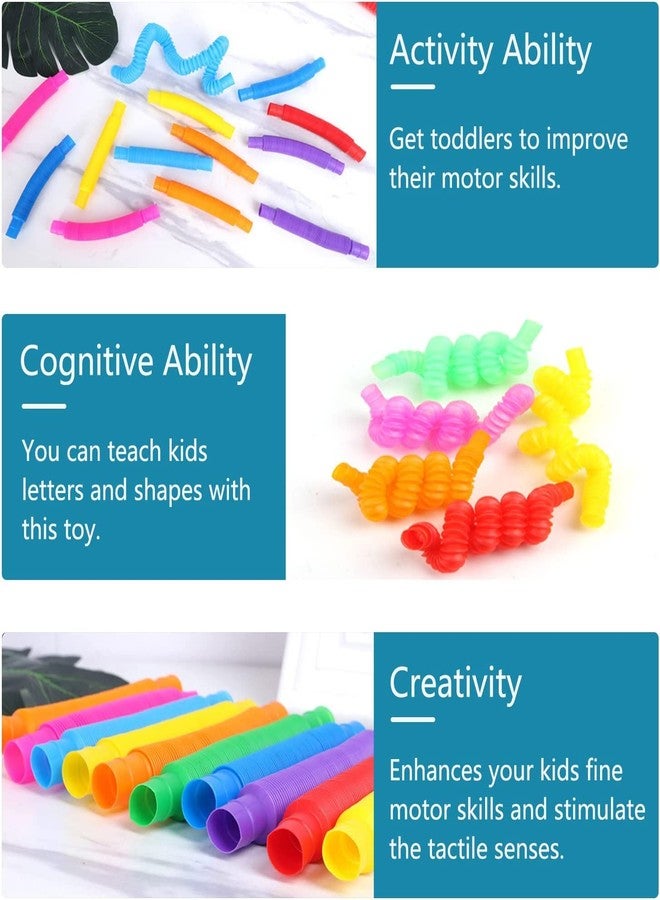 Aganta Pop Tubes Sensory Fidget Toy for Kids, Pull Pack of 12 Multi Color Tubes Educational Toy,Stocking Stuffers for Kids and Toddlers Pop Tubes Toy Gift for Kids - Image 2